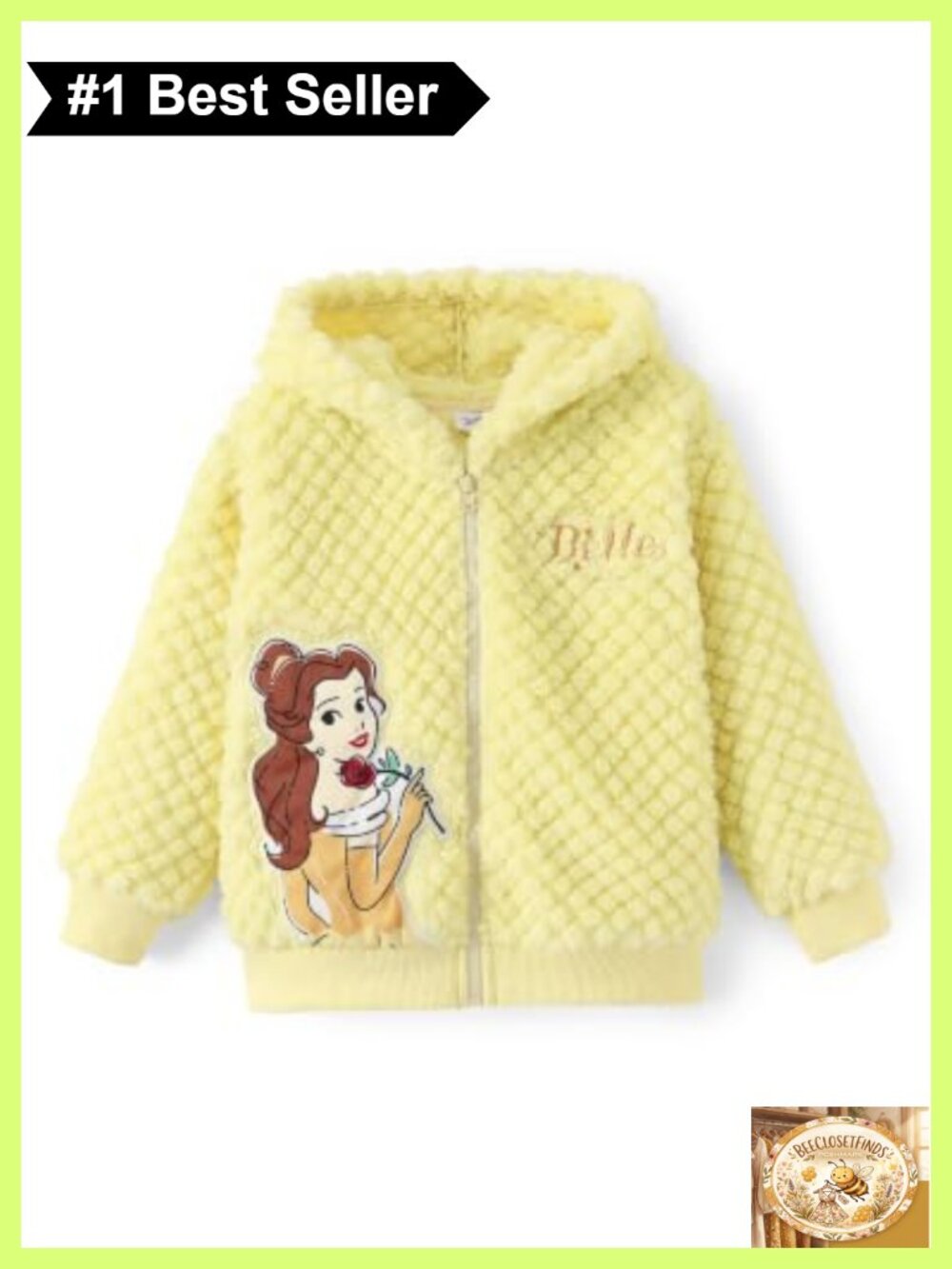 Disney Princess Belle Fleece Hoodie Jacket Zip Sherpa Winter Coat Girls